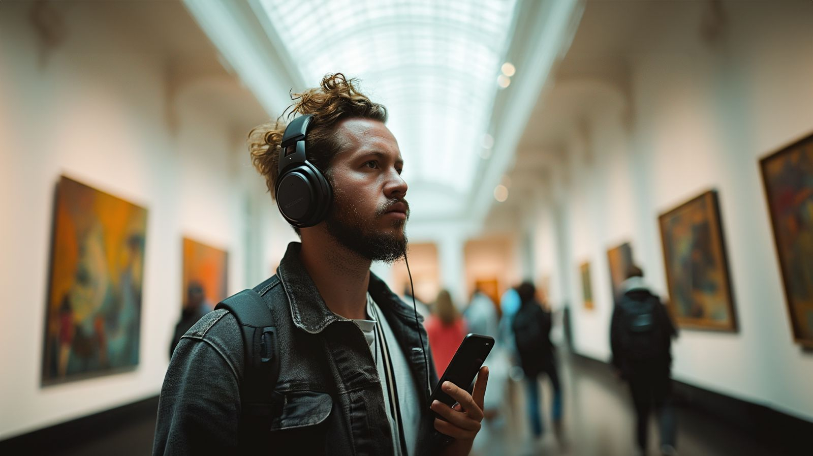 A museum visitor using Artifacta on a smartphone